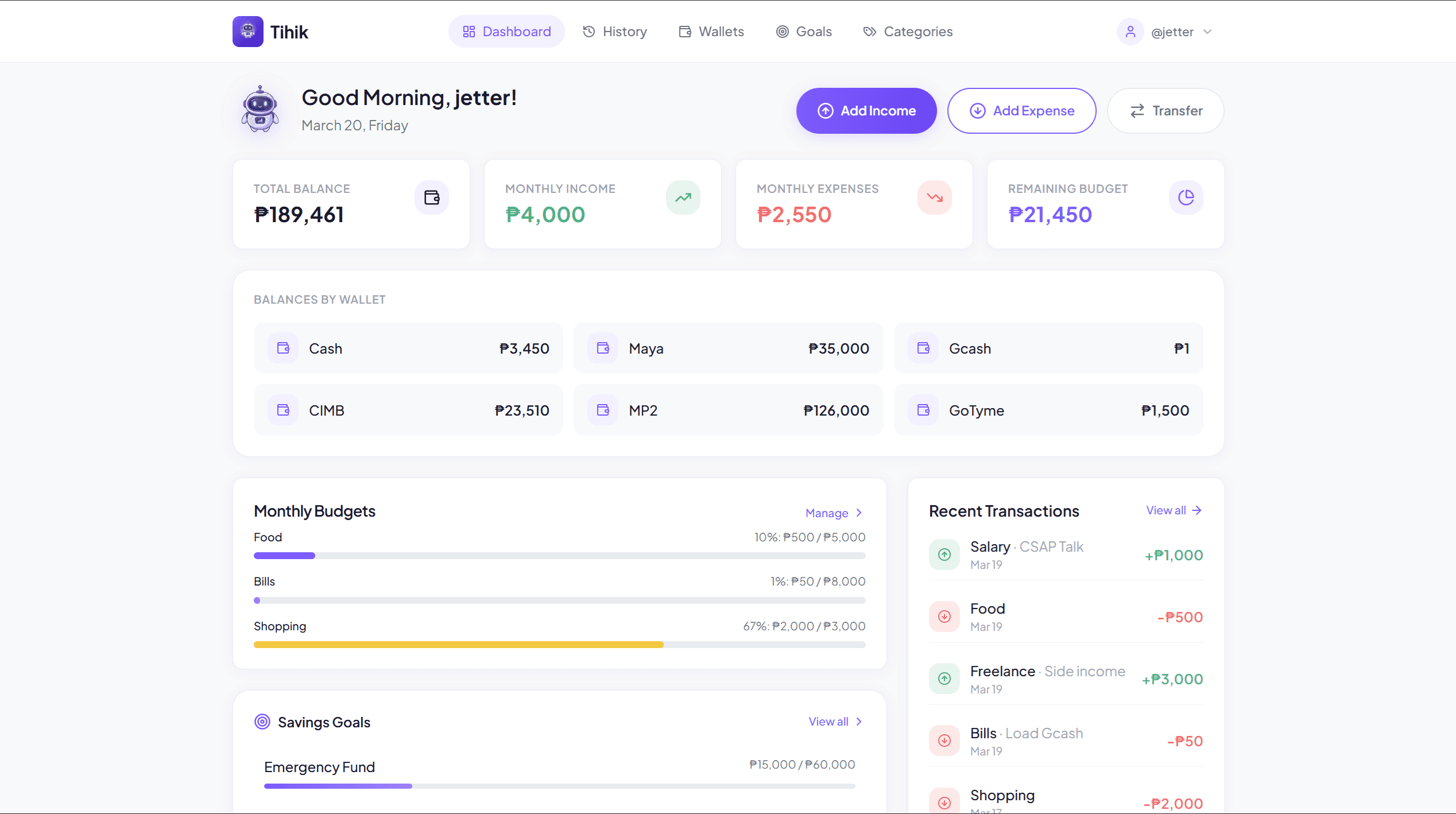 Tihik web dashboard